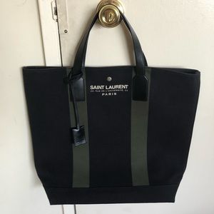 SAINT LAURENT beach leather-trimmed canvas tote